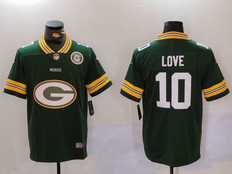 Men%27s Green Bay Packers #10 Jordan Love Green Big Logo With Patch Vapor Limited Stitched Jersey